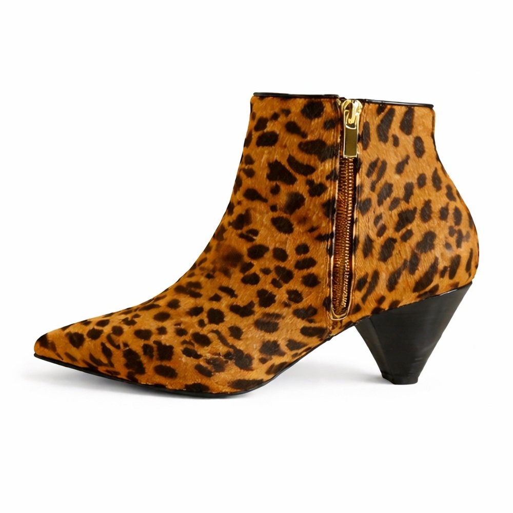 Franco Sarto Delighted2 Leopard Calf Hair Ankle Boots Indie Boho Western Booties